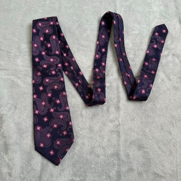 Hugo Boss Tie Mens Purple Silk Paisley Cherry Blossom Made in Italy Office Money - Picture 2 of 8